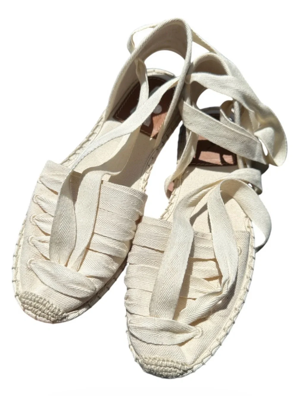 Polo Ralph Lauren Woven Canvas Ankle-Tie Espadrille Flats - Ivory SIZE 6.5B